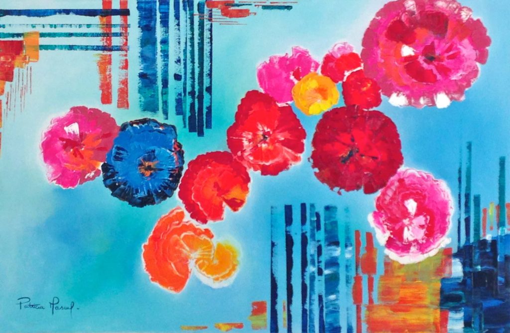 FOLIE FLORALE 1 - Peinture à l'huile sur toile 90x60 cm