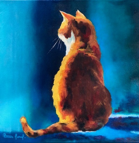 LE CHAT ROUX - Peinture à l'huile sur toile - 40x40 cm