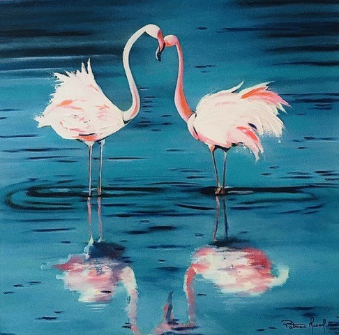 FLAMENCO IN LOVE - Peinture à l'huile sur toile 50x50 cm